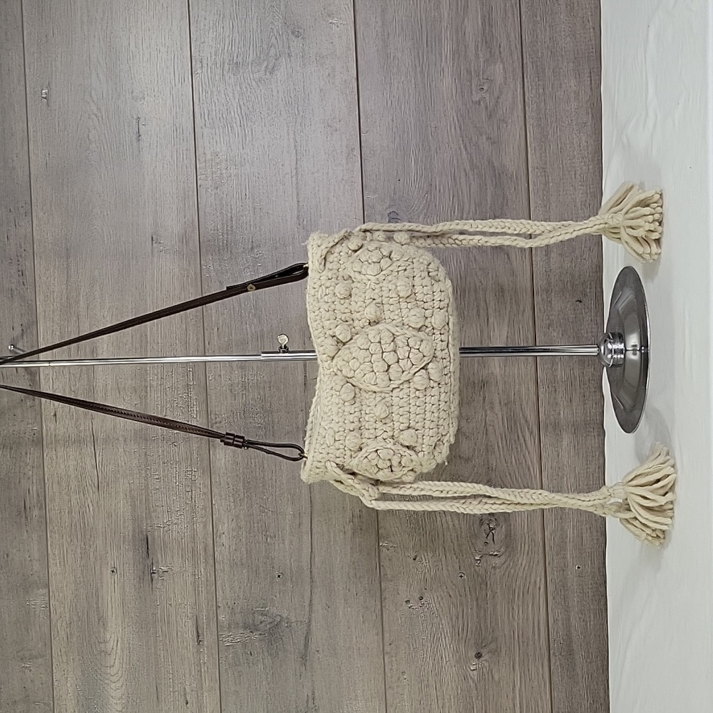 GERARD DAREL Beige Crochet Crossbody Shoulder Bag